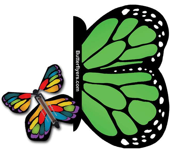 Green Monarch Exploding Butterfly Card with Stained Glass Monarch wind up flying butterfly from butterflyers.com