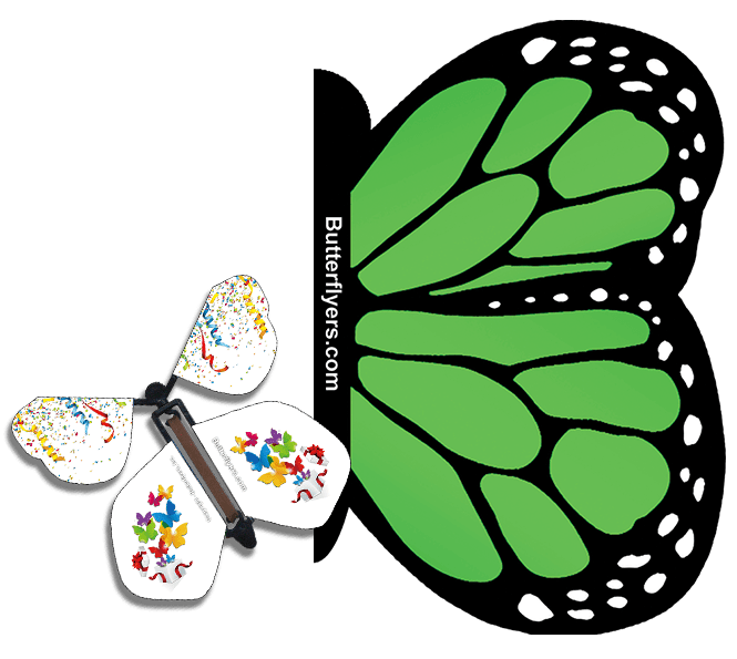 Green Monarch Exploding Butterfly Card with Surprise wind up flying butterfly from butterflyers.com