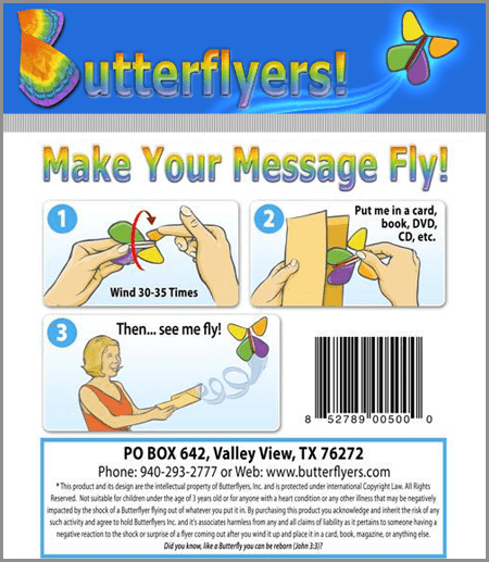 Custom Printed Wind Up Flying Butterfly For Greeting Cards or Promotions from Butterflyers.com Instructions