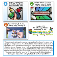 Instruction card insert for wind up flying butterfly from butterflyers.com