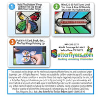 
              Instruction card insert for wind up flying butterfly from butterflyers.com
            
