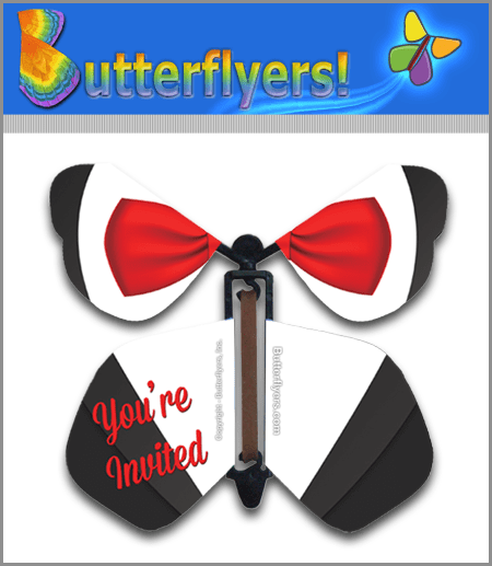 Bow Tie Invitation Wind Up Flying Butterfly For Greeting Cards by Butterflyers.com