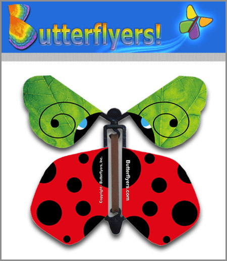 Ladybug Wind Up Flying Butterfly For Greeting Cards by Butterflyers.com