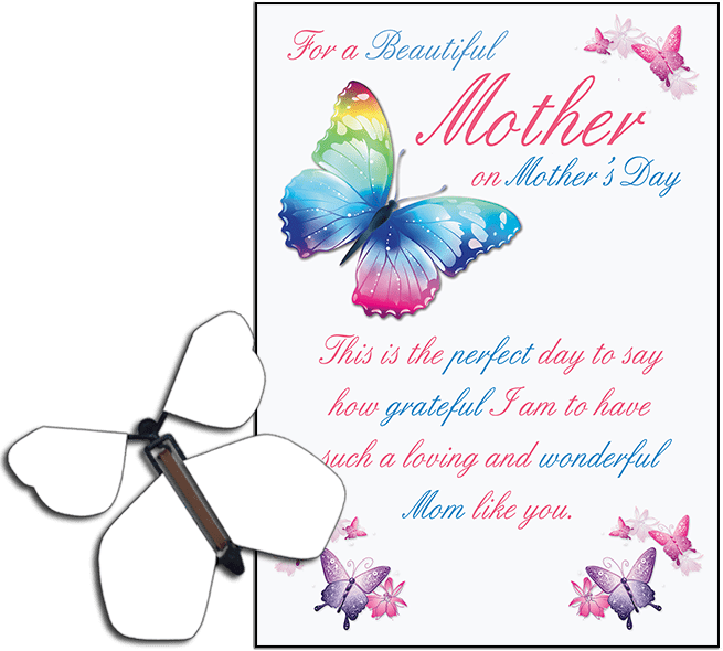 Mothers Day greeting card with Blank wind up flying butterfly from butterflyers.com