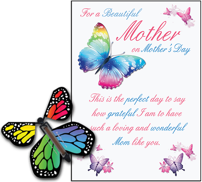 Mothers Day greeting card with Rainbow wind up flying butterfly from butterflyers.com