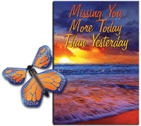 
              Miss You Much greeting card with Cobalt Orange flying butterfly from butterflyers.com
            