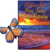 Miss You Much greeting card with Cobalt Orange flying butterfly from butterflyers.com