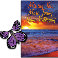 Miss You Much greeting card with Purple flying butterfly from butterflyers.com