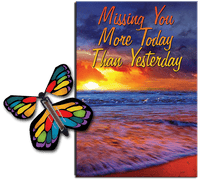 
              Miss You Much greeting card with Stained Glass flying butterfly from butterflyers.com
            