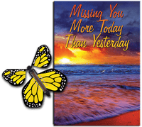 
              Miss You Much greeting card with Yellow flying butterfly from butterflyers.com
            