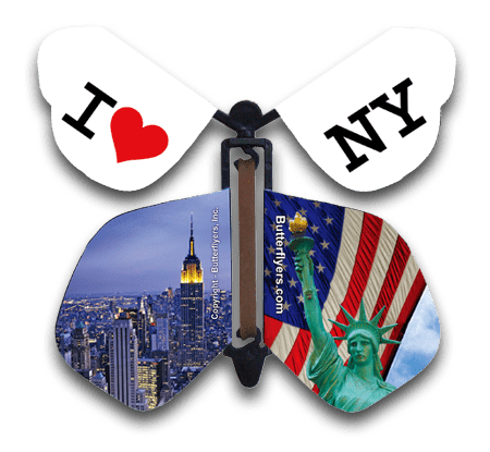 I Love New York Wind Up Flying Butterfly For Greeting Cards by Butterflyers.com