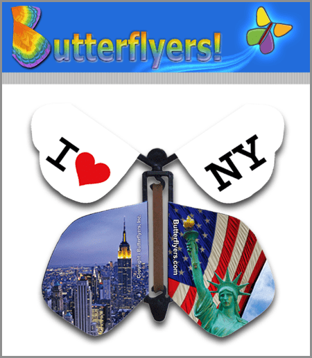 I Love New York Wind Up Flying Butterfly For Greeting Cards by Butterflyers.com