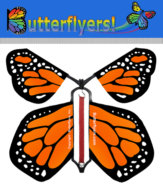 Packaged Orange Monarch Wind Up Flying Butterfly For Greeting Cards by Butterflye