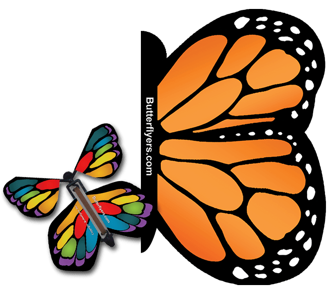 Orange Monarch Exploding Butterfly Card with Stained Glass Monarch wind up flying butterfly from butterflyers.com