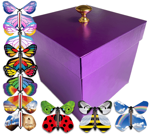 Purple Easter Exploding Butterfly Box With 4 Wind Up Flying Easter Butterflies from butterflyers.com