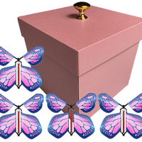 Pink Exploding Butterfly Gift Box With 4 Cobalt Pink Wind Up Flying Butterflies from butterflyers.com
