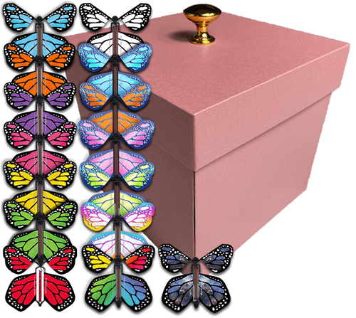 Pink Exploding Butterfly Gift Box With 4 Wind Up Flying Monarch Butterflies from butterflyers.com