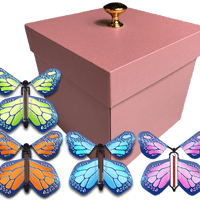 Pink Exploding Butterfly Gift Box With 4 Multi Cobalt Color Wind Up Flying Butterflies from butterflyers.com