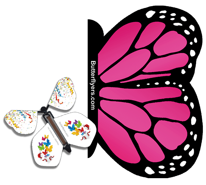 Pink Monarch Exploding Butterfly Card with Surprise wind up flying butterfly from butterflyers.com