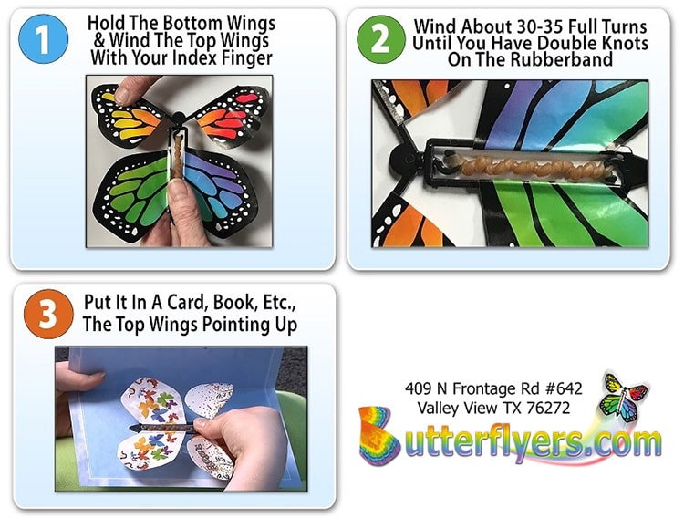 Instructions for wind up flying butterfly from butterflyers.com