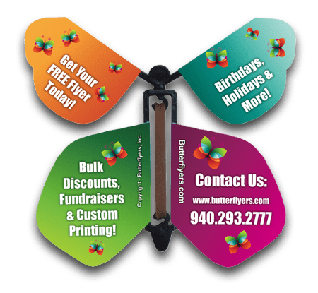 Custom Printed Wind Up Flying Butterfly For Greeting Cards or Promotions from Butterflyers.com