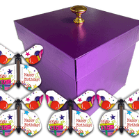 Purple Exploding Butterfly Birthday Box With 4 Birthday Balloons & Gift Wind Up Flying Butterflies from butterflyers.com
