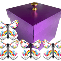 Purple Exploding Butterfly Birthday Box With 4 Birthday Rainbows Wind Up Flying Butterflies from butterflyers.com