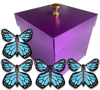 
              Purple Gender Reveal Exploding Box With Blue Monarch Flying Butterflies From Butterflyers.com
            