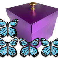 Purple Gender Reveal Exploding Box With Blue Monarch Flying Butterflies From Butterflyers.com