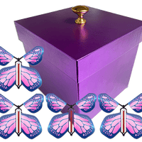 Purple Exploding Butterfly Gift Box With 4 Cobalt Pink Wind Up Flying Butterflies from butterflyers.com