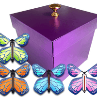 Purple Exploding Butterfly Gift Box With 4 Multi Cobalt Color Wind Up Flying Butterflies from butterflyers.com