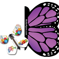Purple Monarch Exploding Butterfly Card with Birthday Gifts wind up flying butterfly from butterflyers.com