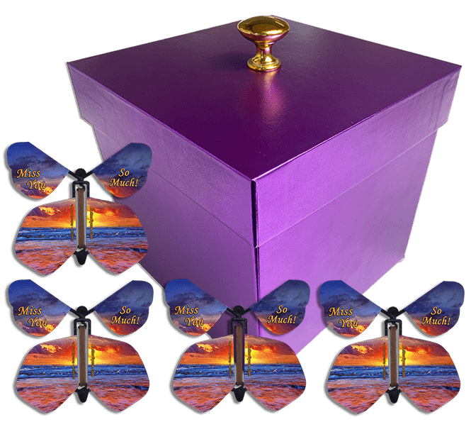 Mothers Day Surprise Flying Butterfly Box - Purple Gift Box With 4 Wind Up Flying Butterflies