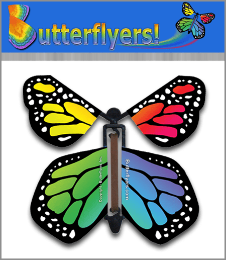 Rainbow Monarch Wind Up Flying Butterfly For Greeting Cards by Butterflyers.com