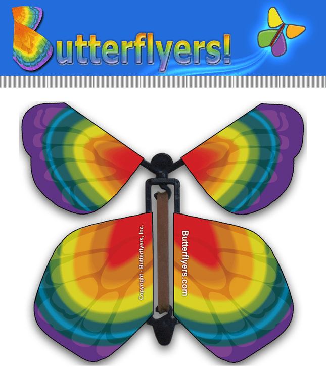 Tye Dye Wind Up Flying Butterfly For Greeting Cards by Butterflyers.com