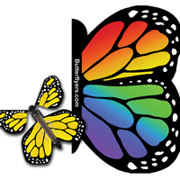 Rainbow Exploding Butterfly Card with Yellow Monarch wind up flying butterfly from butterflyers.com