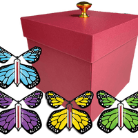 Red Exploding Butterfly Gift Box With 4 Multi Color Monarch Wind Up Flying Butterflies from butterflyers.com