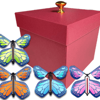 Red Exploding Butterfly Gift Box With 4 Multi Metal Color Wind Up Flying Butterflies from butterflyers.com