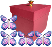 
              Red Exploding Butterfly Gift Box With 4 Cobalt Pink Wind Up Flying Butterflies from butterflyers.com
            