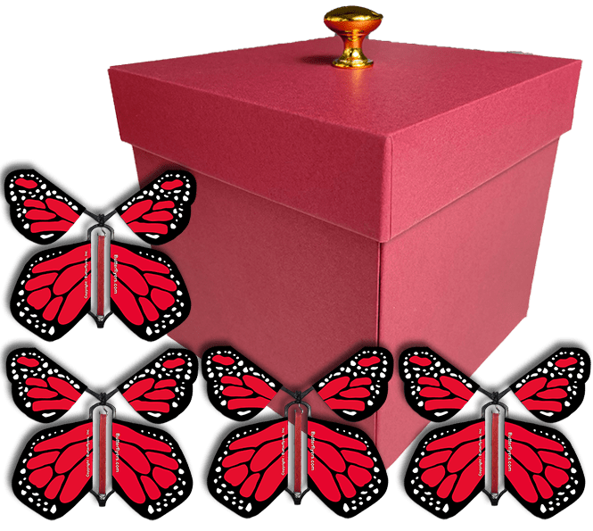 Red Valentines Day Exploding Butterfly Box With Red Monarch Wind Up Flying Butterflies