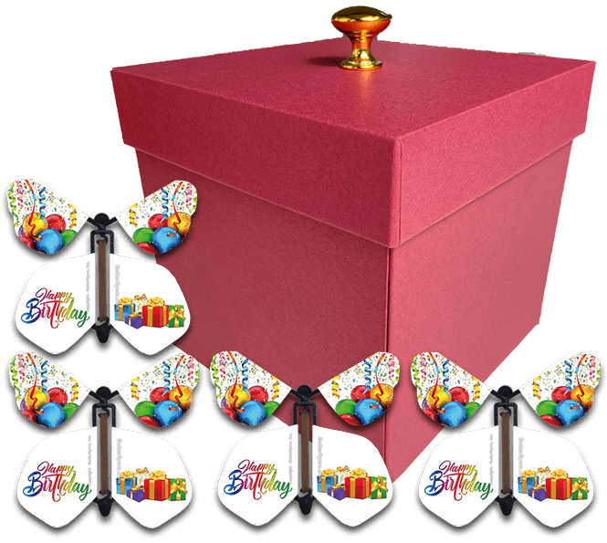 Birthday Surprise Flying Butterfly Box - Red Gift Box With 4 Wind Up F ...