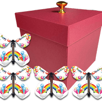 Red Exploding Butterfly Birthday Box With 4 Birthday Rainbows Wind Up Flying Butterflies from butterflyers.com