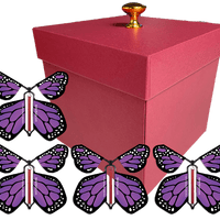 Red Exploding Butterfly Gift Box With 4 Purple Monarch Wind Up Flying Butterflies from butterflyers.com