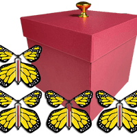 Red Exploding Butterfly Gift Box With 4 Yellow Monarch Wind Up Flying Butterflies from butterflyers.com