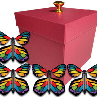 Red Exploding Butterfly Gift Box With 4 Stained Glass Wind Up Flying Butterflies from butterflyers.com