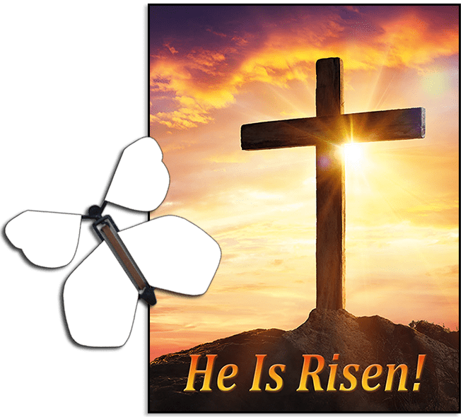 He is Risen Greeting Card with Blank wind up flying butterfly by Butterflyers.com