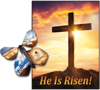 
              He is Risen Greeting Card with Risen wind up flying butterfly by Butterflyers.com
            