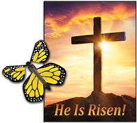 
              He is Risen Greeting Card with Yellow monarch wind up flying butterfly by Butterflyers.com
            