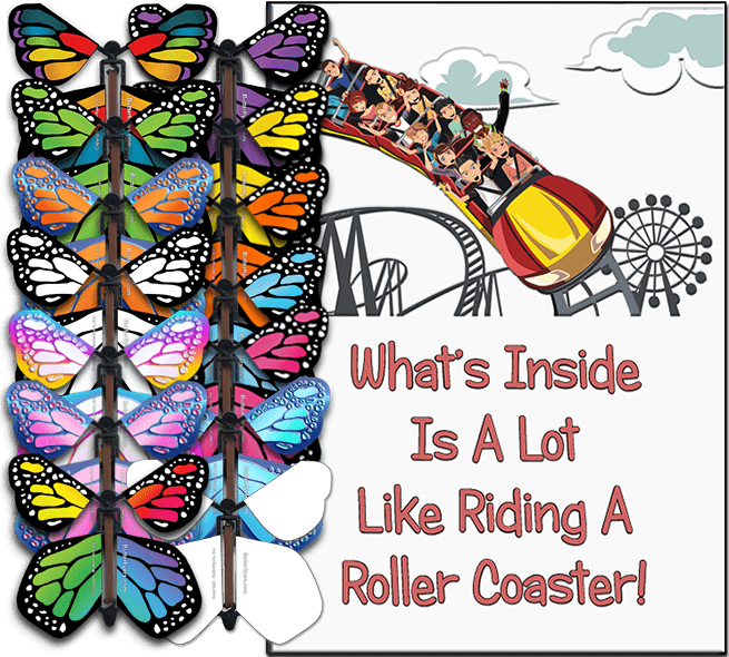 Roller Coaster greeting card with wind up flying butterfly from Butterflyers.com