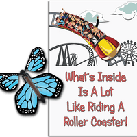 Roller Coaster greeting card with Blue wind up flying butterfly from Butterflyers.com